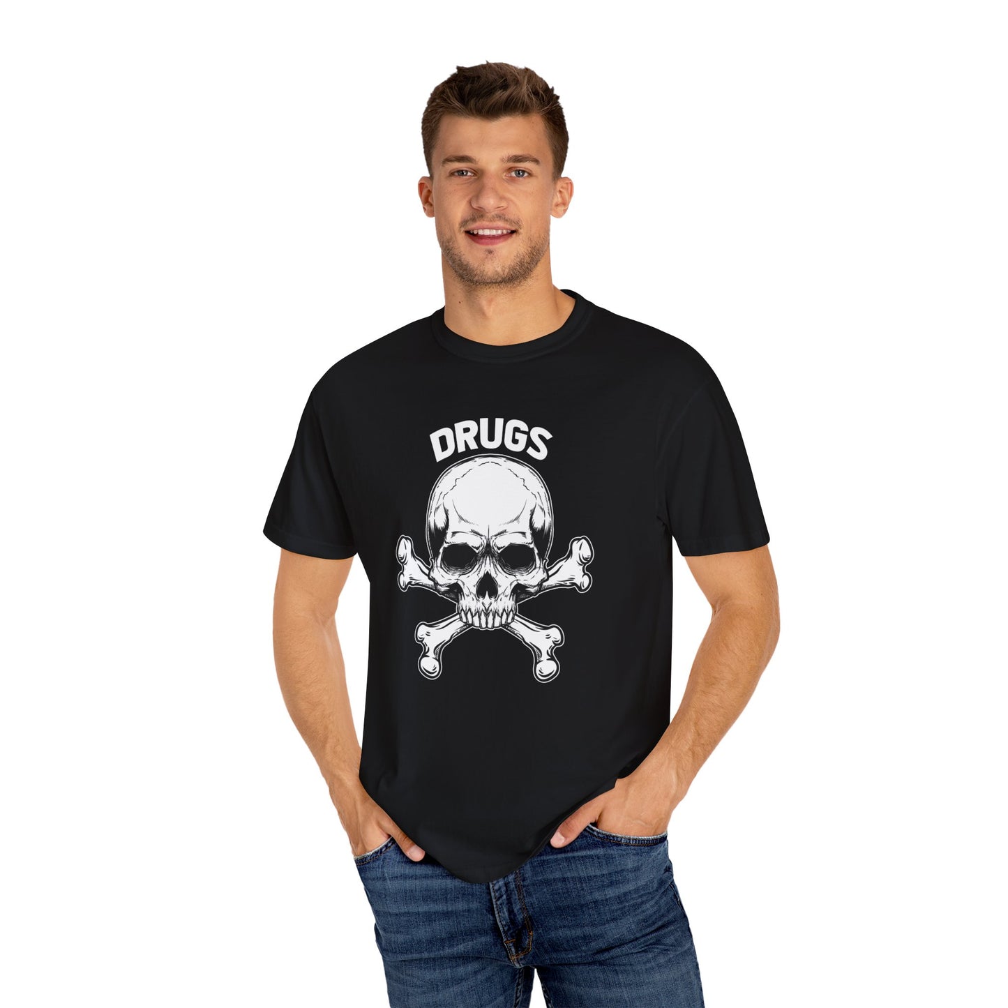 Drugs T-shirt (A glimpse into a nightmare world run by atheist elite globalist elites)