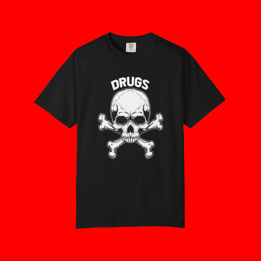 Drugs T-shirt (A glimpse into a nightmare world run by atheist elite globalist elites)